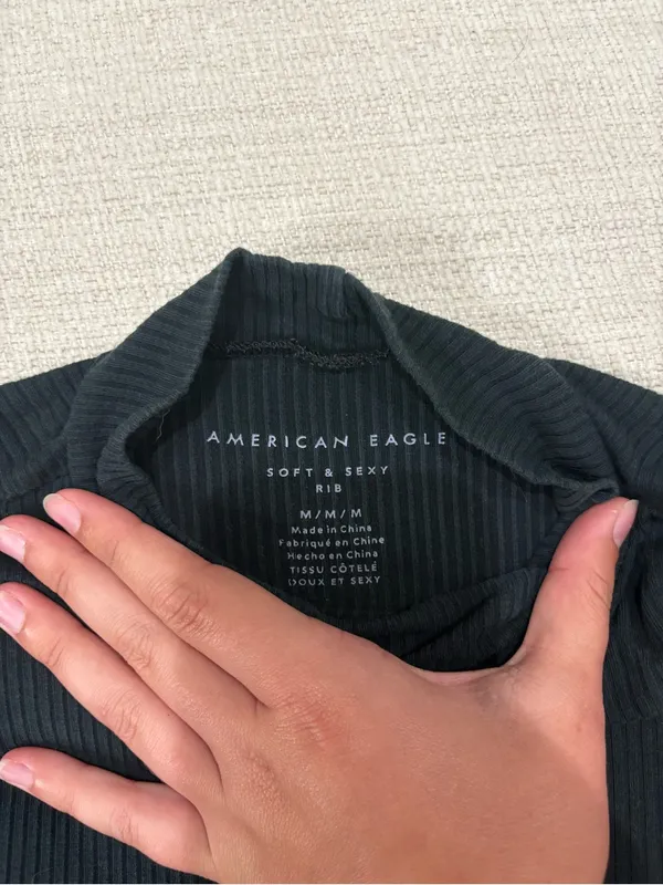 American Eagle Outfitters Black Ribbed Mock Neck Long-Sleeve Top - Image 2