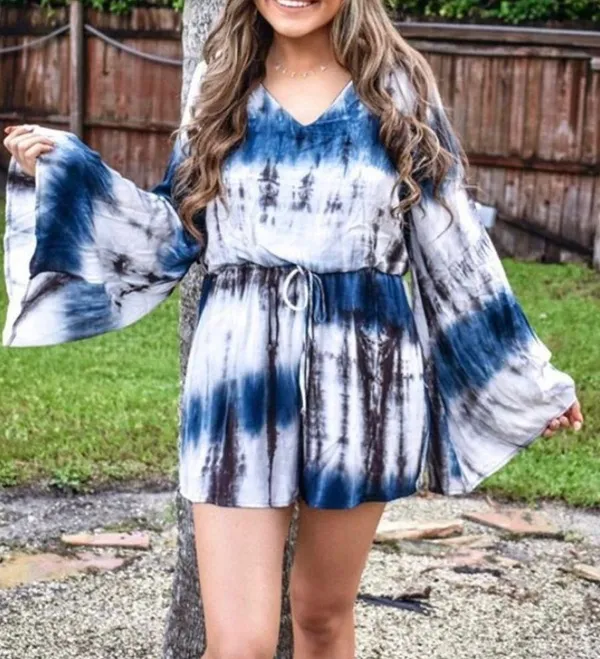 Pink Lily Boutique blue tie dye romper - Image 2