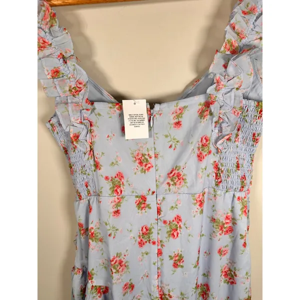 Abercrombie & Fitch Floral High-Low Maxi Dress Womens Medium Blue Ruffle Smocked - Image 6