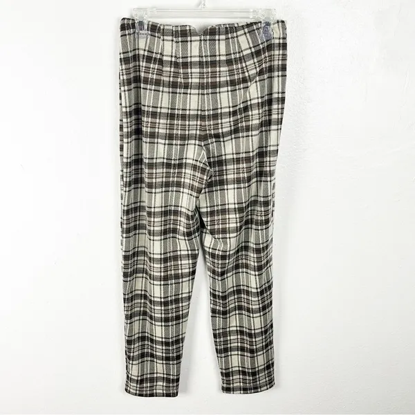 FREE PEOPLE Brown Cream Plaid High Rise Trouser Pants XS Boho Preppy Casual - Image 2