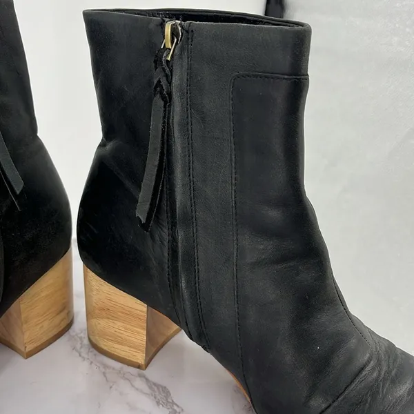 TOMS Evie Leather Women 9 Block Heel Ankle Boot‎ Black Side Zipper Comfy Boho - Image 4