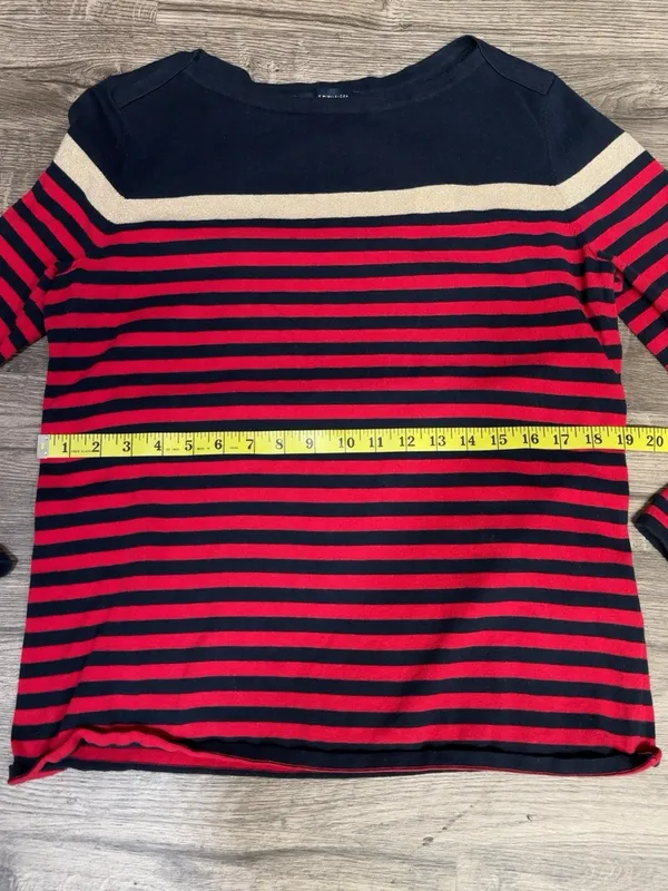 Tommy Hilfiger Women’s L Red Navy Gold Striped Cotton Sweater - Image 13