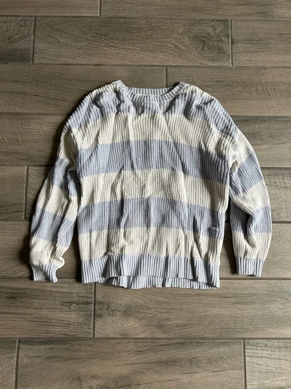 Hollister Wide-Striped Crewneck Sweater in Light Blue & Cream - Image 2