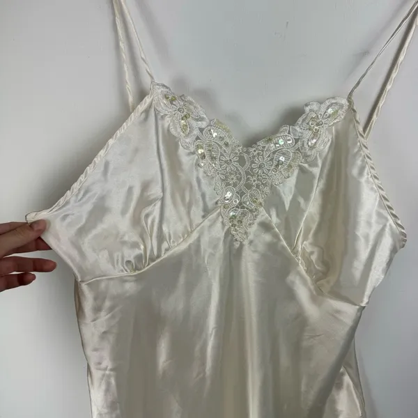 Vtg Y2K Cinema Etoile Satin Slip Cami Tank Embellished Lace Sz Large - Image 5