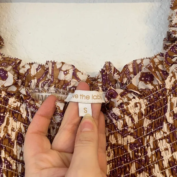 Anthropologie Love the Label Maxi Dress S Cottagecore Smocked Tiered Block Print - Image 6