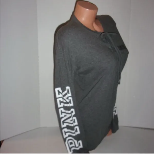 Victoria's Secret PINK Gray Lace-Up Long Sleeve Shirt Size M - Image 2