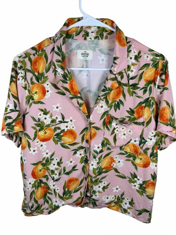 Marine Layer Pink Citrus Blossom Short Sleeve Button Down Top Resort Tropical M - Image 2