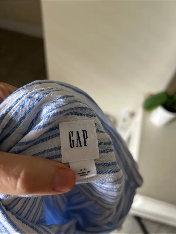 Gap white blue striped button down cotton shirt oversized S - Image 9