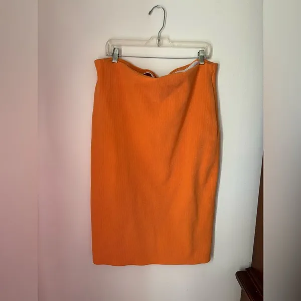 Express Body Contour Ribbed Midi Skirt Orange Side Slit XL - Image 8