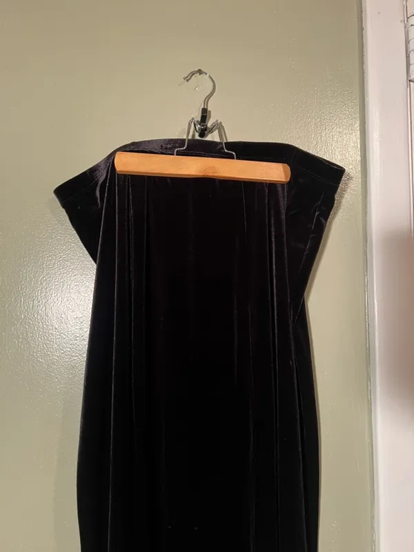 Notations Women's Size XL Velvet Midi Skirt Black A-Line Flounce Pull On Stretch - Image 2