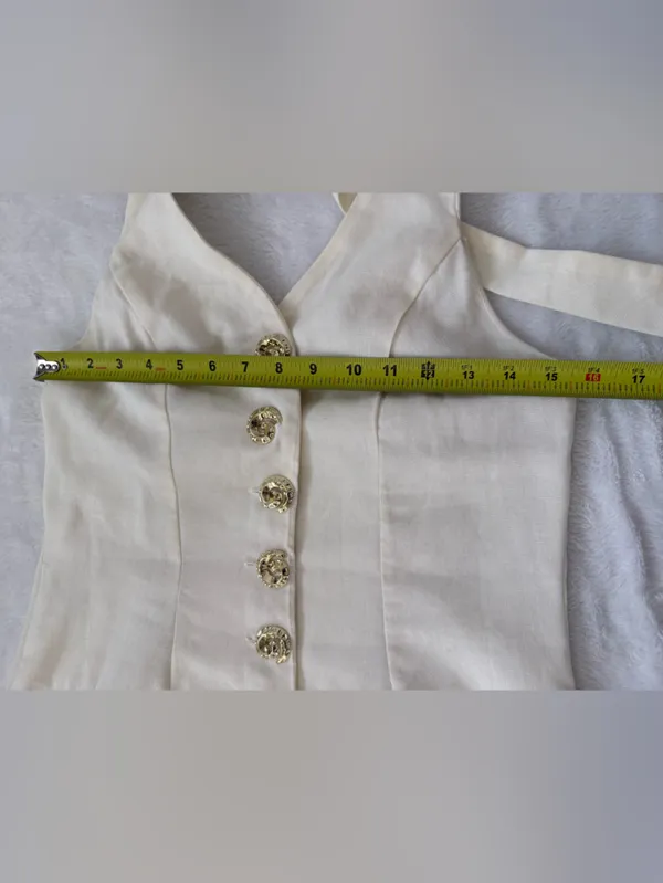 SHEIN Cream Halter Midi Dress Gold Button Detail Open Back Size M NWOT - Image 10