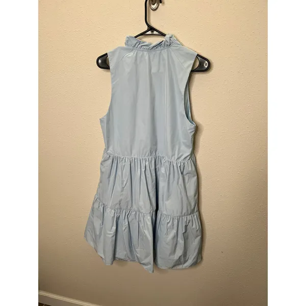 Amanda Uprichard Light Blue Ruffle Neck Tiered Sleeveless Babydoll‎ Mini Dress L - Image 3