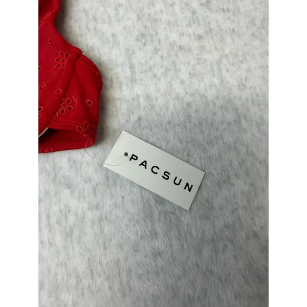 PacSun Red Eyelet Underwire Bikini Top Floral Embroidered Ruffle XS‎ NEW - Image 3