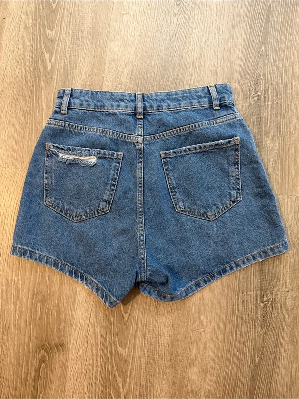 Zara XS Womens Distressed Denim Wrap-Front Skort Mini Skirt Casual Blue Shorts - Image 2