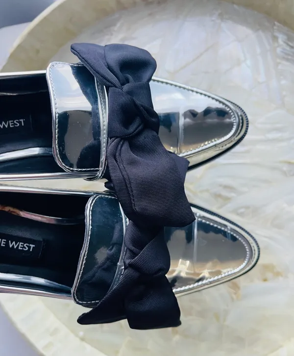 Nine West Silver Patent Weeping Bow Loafers - Image 7