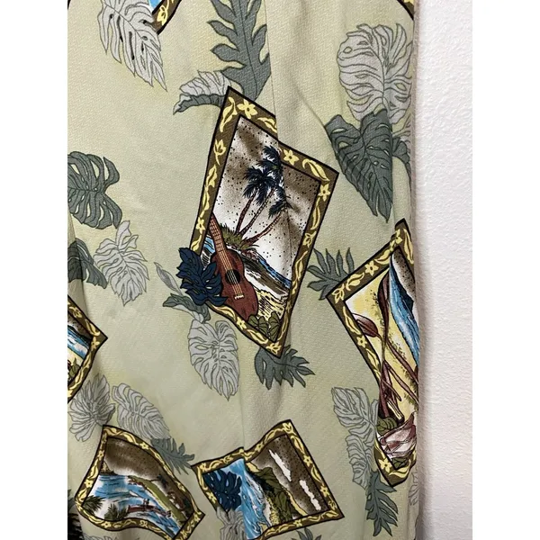 Hilo Hattie Hawaiian Dobby Rayon Sundress Beige Blue Green Size L - Image 7