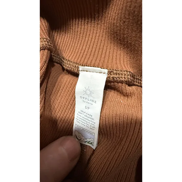 OFFLINE by Aerie Brown Ribbed Flare Leggings High Waist Pockets Small 4284 - Image 5