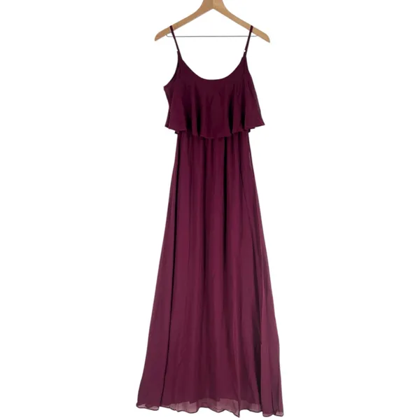 Show Me Your Mumu Flowy Ruffle Maxi Dress‎ in Merlot Chiffon NWT Size XS - Image 3
