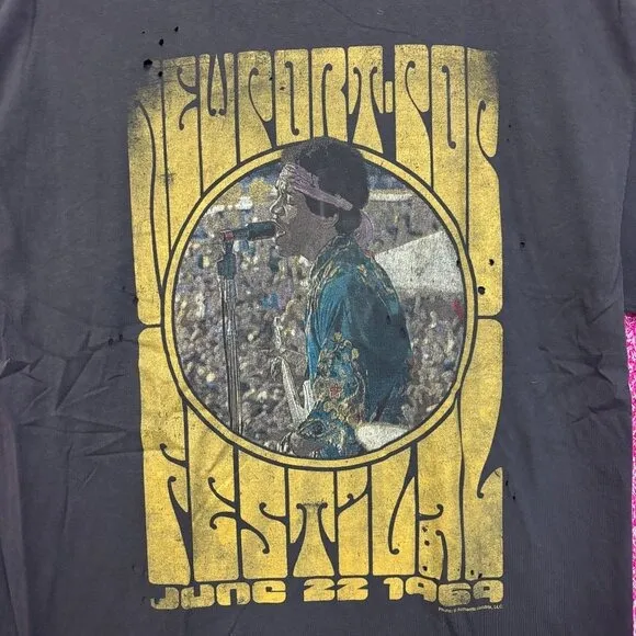 Jimi Hendrix 1969 Newport Pop Festival Distressed Tee XL - Image 2