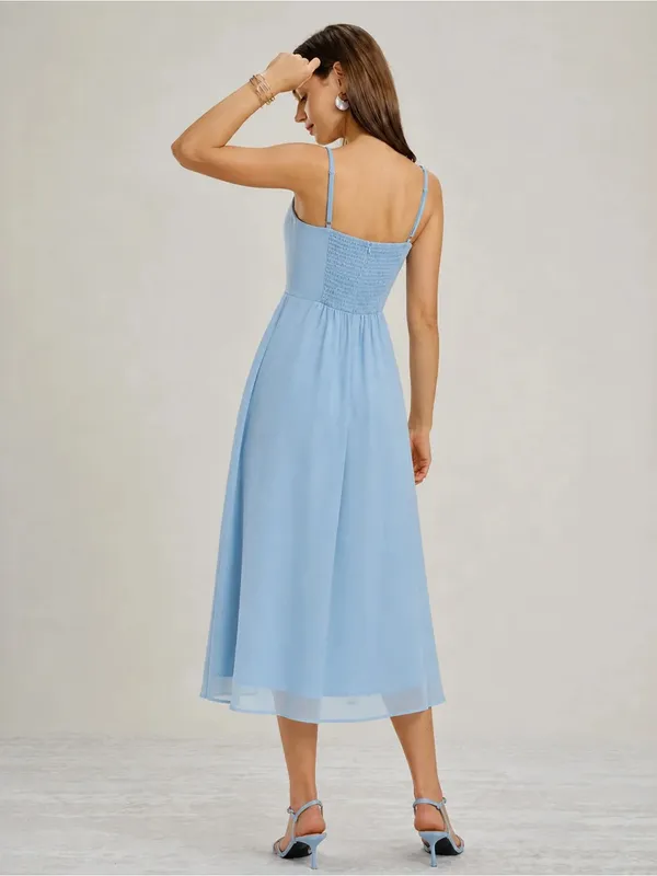 RIHOAS Powder Blue Square-Neck Midi Dress with Side Slit - Image 2