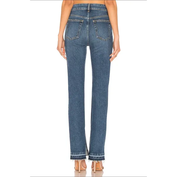 Free People Emmy Split Hem Boot Cut Jeans Size 31 Blue High Rise Raw Hem Boho - Image 3