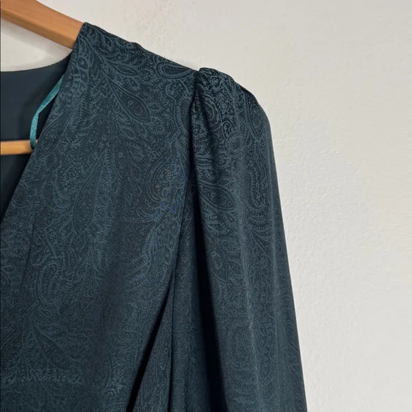 Gentle Fawn Sarina Black/Green Paisley Pattern Long Sleeve Wrap Mini Dress sz S - Image 7