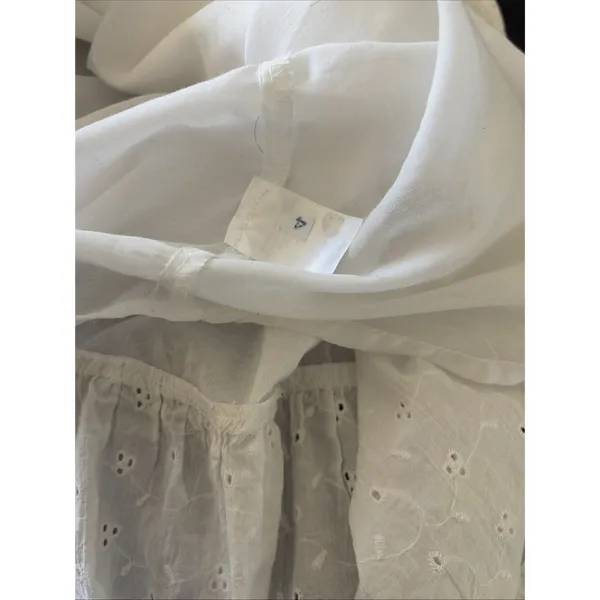 Indulge In Style Eyelet Tiered Midi Dress Womens Size L White Boho Ruffle Cotton - Image 5