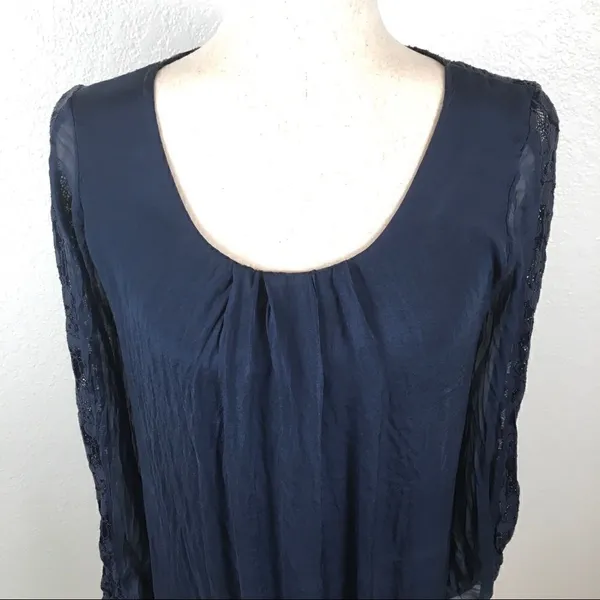 NWT Carla Conti navy silk & lace dress XS‎ - Image 3