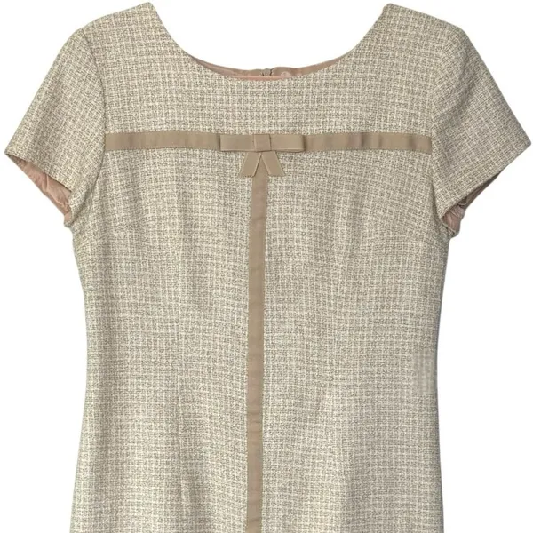 90s Vintage Tweed Mini Dress Short Sleeve Ribbon & Bow Size 6 Coquette Girl - Image 5