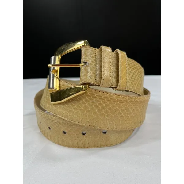 Dame Belt And Bag SKU 7929 Elegant Beige Snake Embossed Leather Belt Size L - Image 2