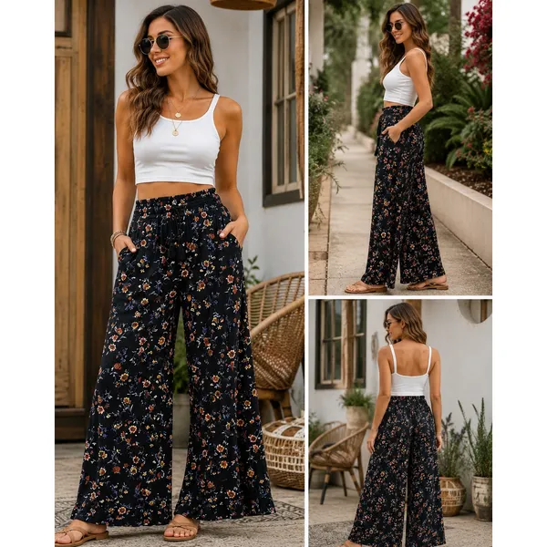 Lived To Be Spoiled Pants Womens M Black Floral Wide Leg Smocked Tassel Boho - Image 10