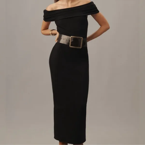 NWOT REFORMATION Josefina off the shoulder Knit Black Maxi Dress Size S - Image 3