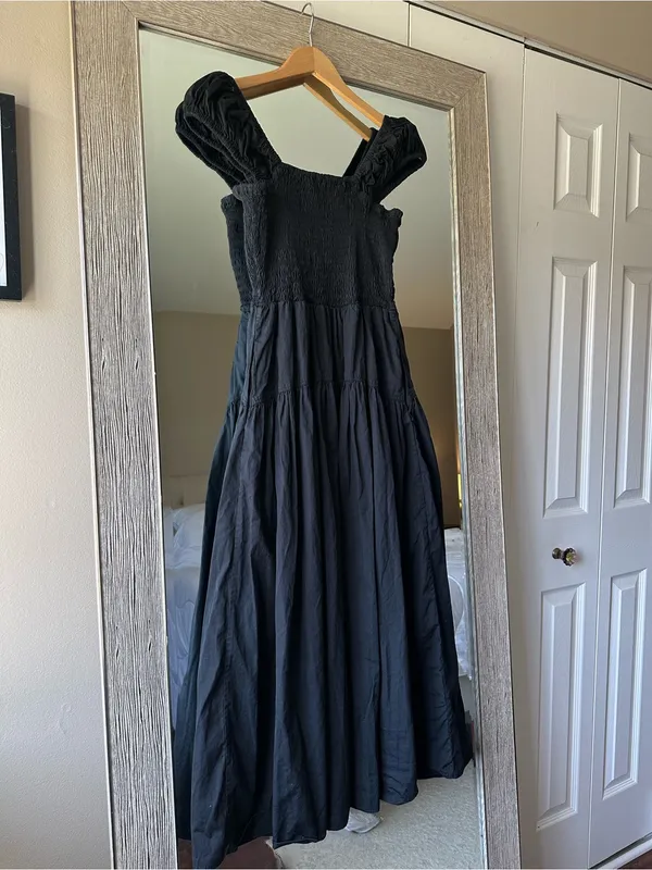 Nordstrom Signature Black Smocked Square Neck Puff Strap Maxi Dress Size Small - Image 3