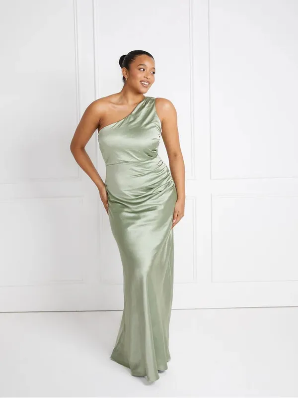 NWT Six Stories Alex One Shoulder Satin Bridesmaid Dress - Sage - Image 4