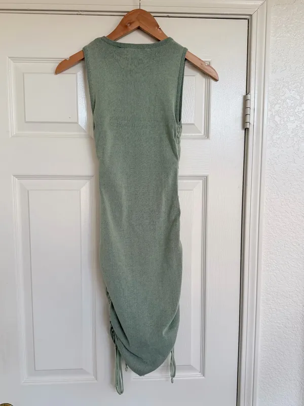 Lioness ShopBop Sleeveless Sage Pastel Green Knit Ruched Side Mini Dress Size XS - Image 4