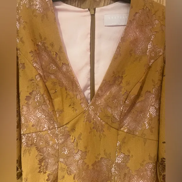 Keepsake‎ the Label Lace Overlay Mini Dress in Golden Yellow Brown Size Small - Image 2