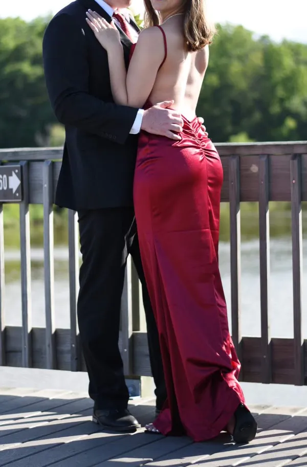 Windsor Red Low Back Prom Dress - Image 3