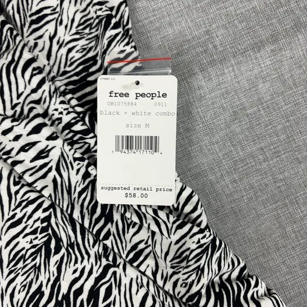 Free People Tank Top Womens M Black White V-Neck Sleeveless Zebra Print - Image 5