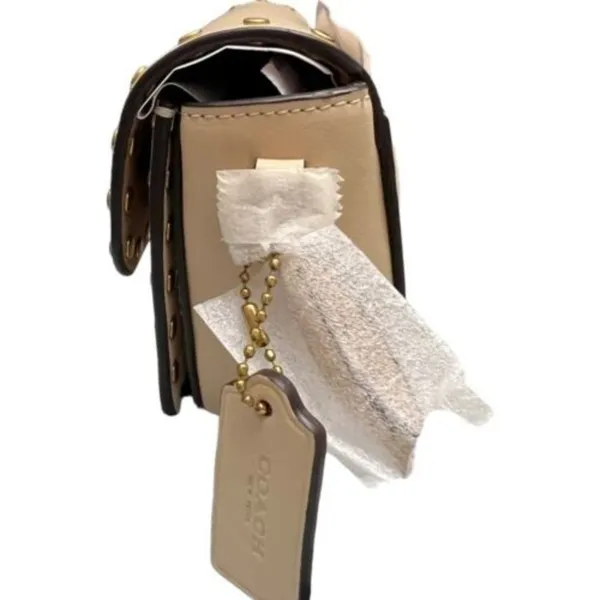 Coach Ivory Glove Tan Leather w/ Crystal Rivets Studio Baguette Shoulder Bag New - Image 9