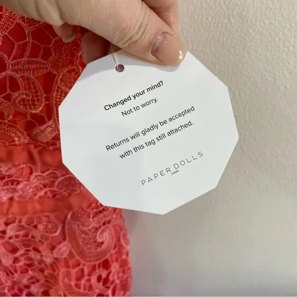 ASOS Paper Dolls‎ Coral Lace V Neck Bodycon Pencil Cocktail Dress Sz 8 NWT - Image 11
