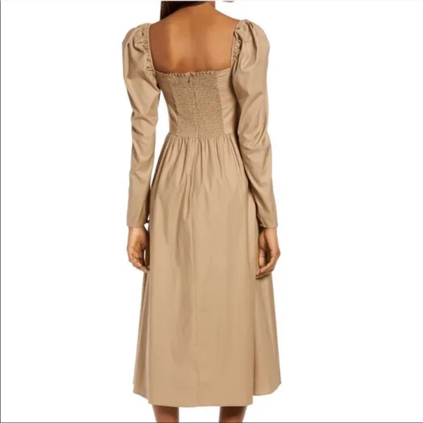 Reformation Luce Long Sleeve Midi Dress in Khaki Tan - Image 6