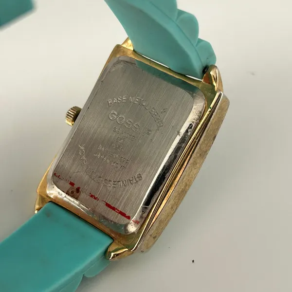 Women’s Aqua Blue Rectangular Analog Watch Gold Case Working New Battery - Image 6