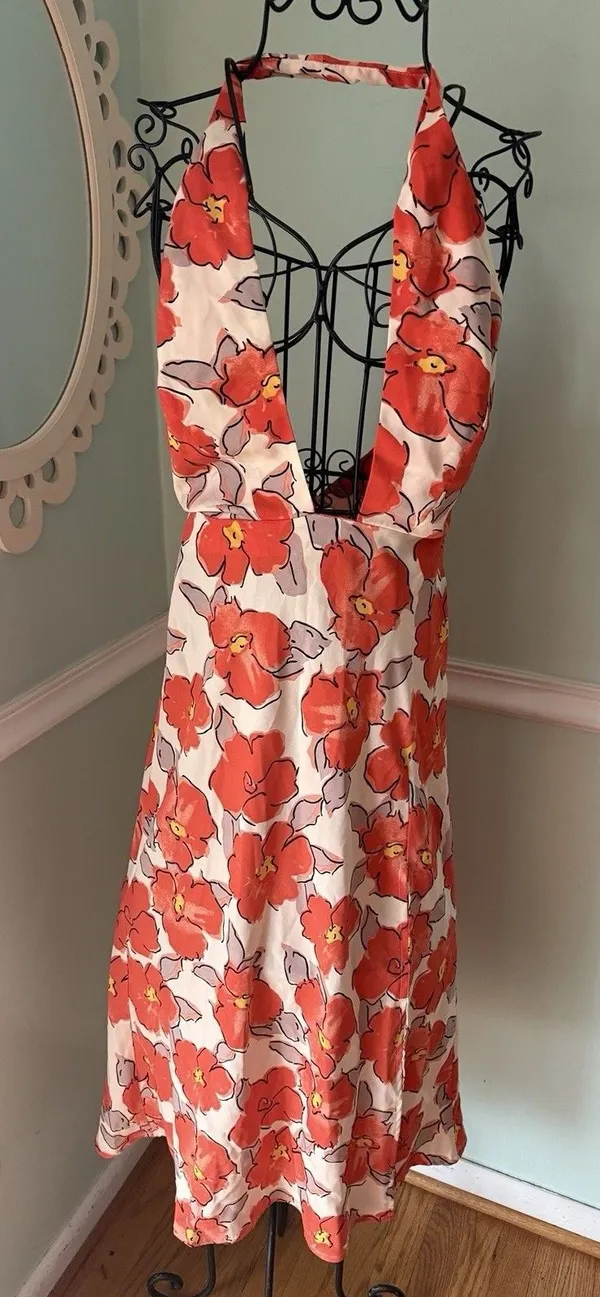 HELLO MOLLY 6 Halter Rose Floral Midi‎ Dress Florty Feminine Tea Garden - Image 2