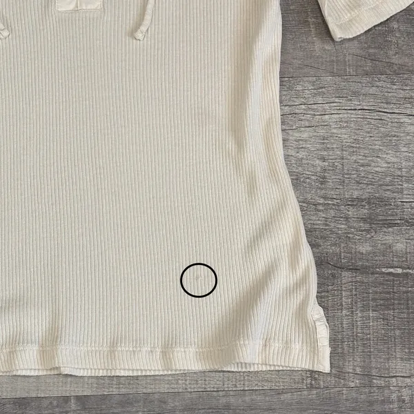 Madewell NEW Ribbed Lace Up Tee Shirt Womens L Short Sleeve Ivory White FLAW - Image 8