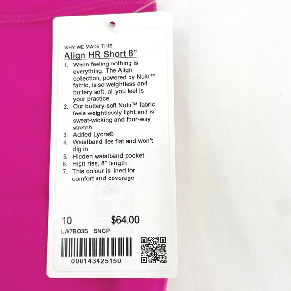 Lululemon Sonic Pink Align High-Rise 8" Biker Shorts Neon Athletic Size 10 NEW - Image 4