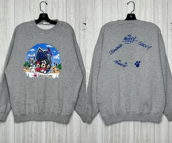 STAINED Vintage Disney Cruise Line Crewneck Sweatshirt Character Signatures XL - Image 2