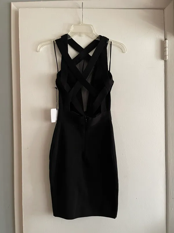 Revolve sheer mesh cut out Backless strappy plunge LBD mini black dress - Image 5