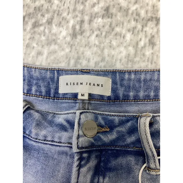 Risen Jeans Tummy Control Distressed High Rise Midi Denim Shorts Light Wash M - Image 6