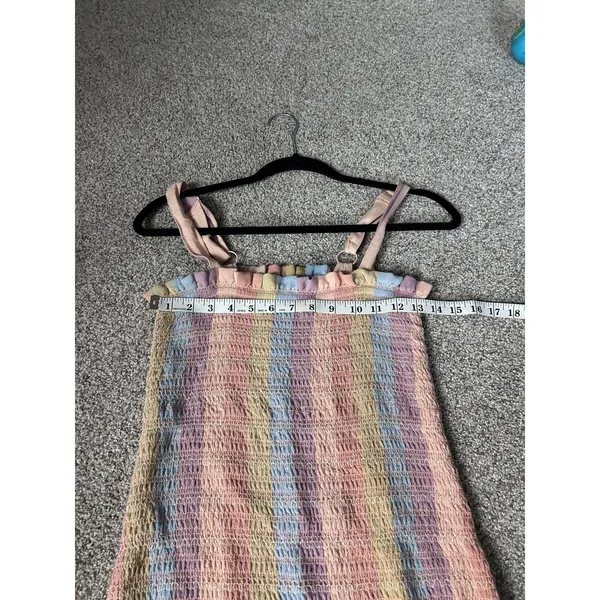American Eagle Rainbow‎ Pastel Smocked Ruffle Trim Mini Dress - Size S - Image 6