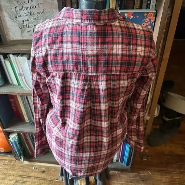 American Eagle red plaid button down Boyfriend shirt - Image 2